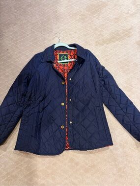 C. Wonder Quilted Navy Jacket with Red Floral Lining